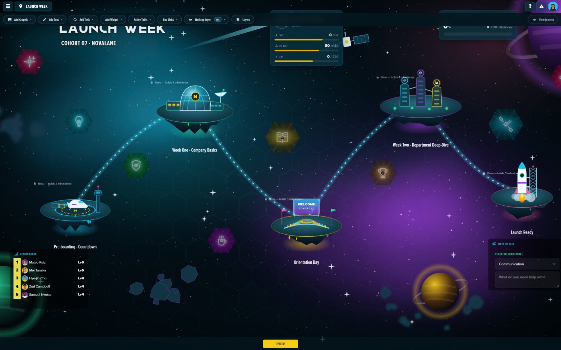 The Journey Builder: the Game Master lays out regions, milestones and decoration on the same canvas players see.
