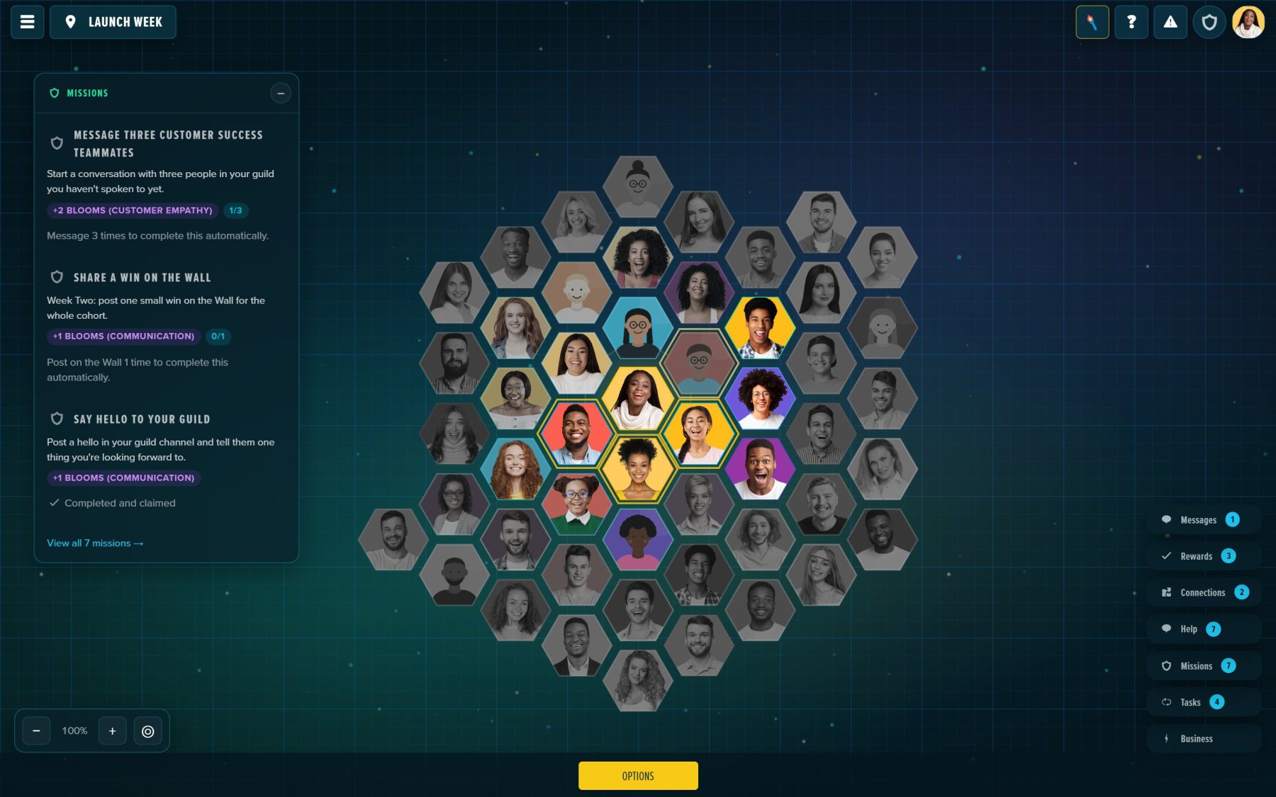 Missions: social goals the Game Master sets, tracked as players act.