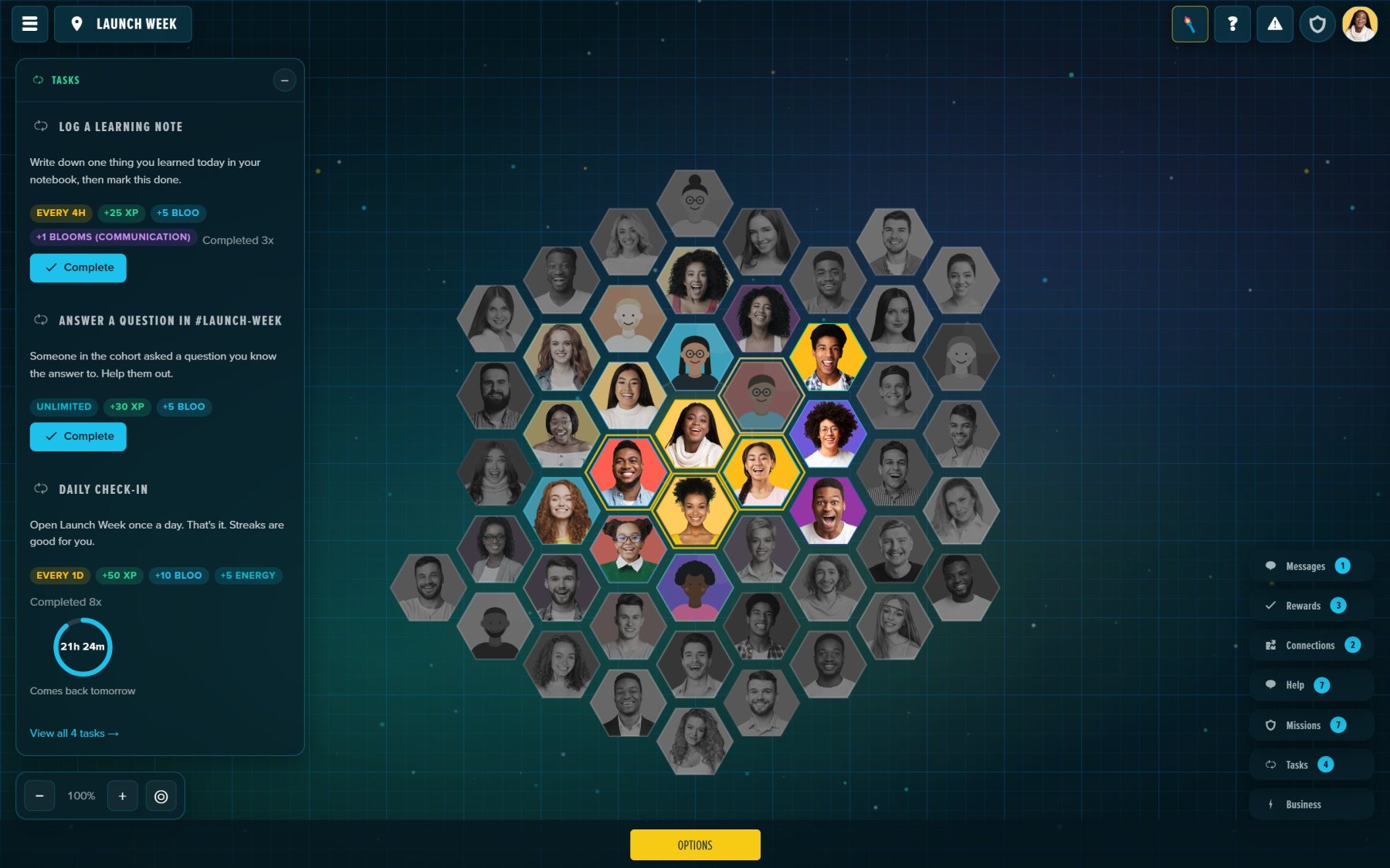 Tasks: your own routine, with rewards and cooldowns.
